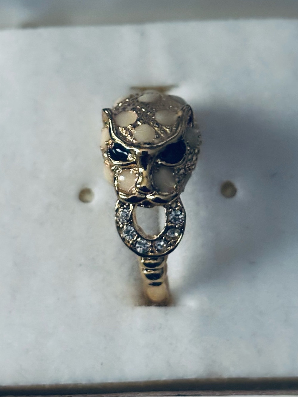Gold Panther Statement Ring with White Accents and Clear Stones